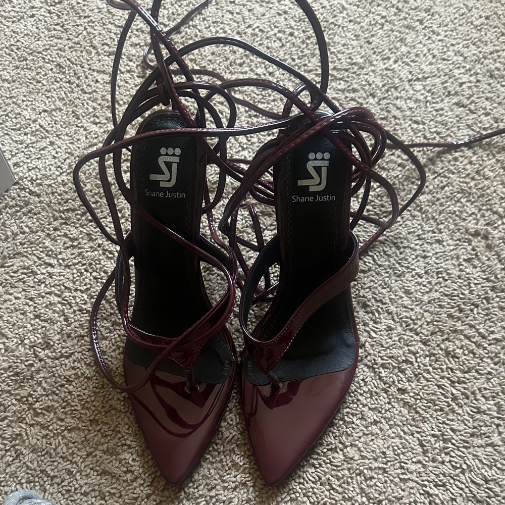 Shane Justin Burgundy Strappy Heels